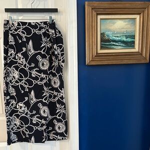 Women’s Talbots Talbots Navy & White Nautical Print Rope Tie Waist Wrap Skirt
